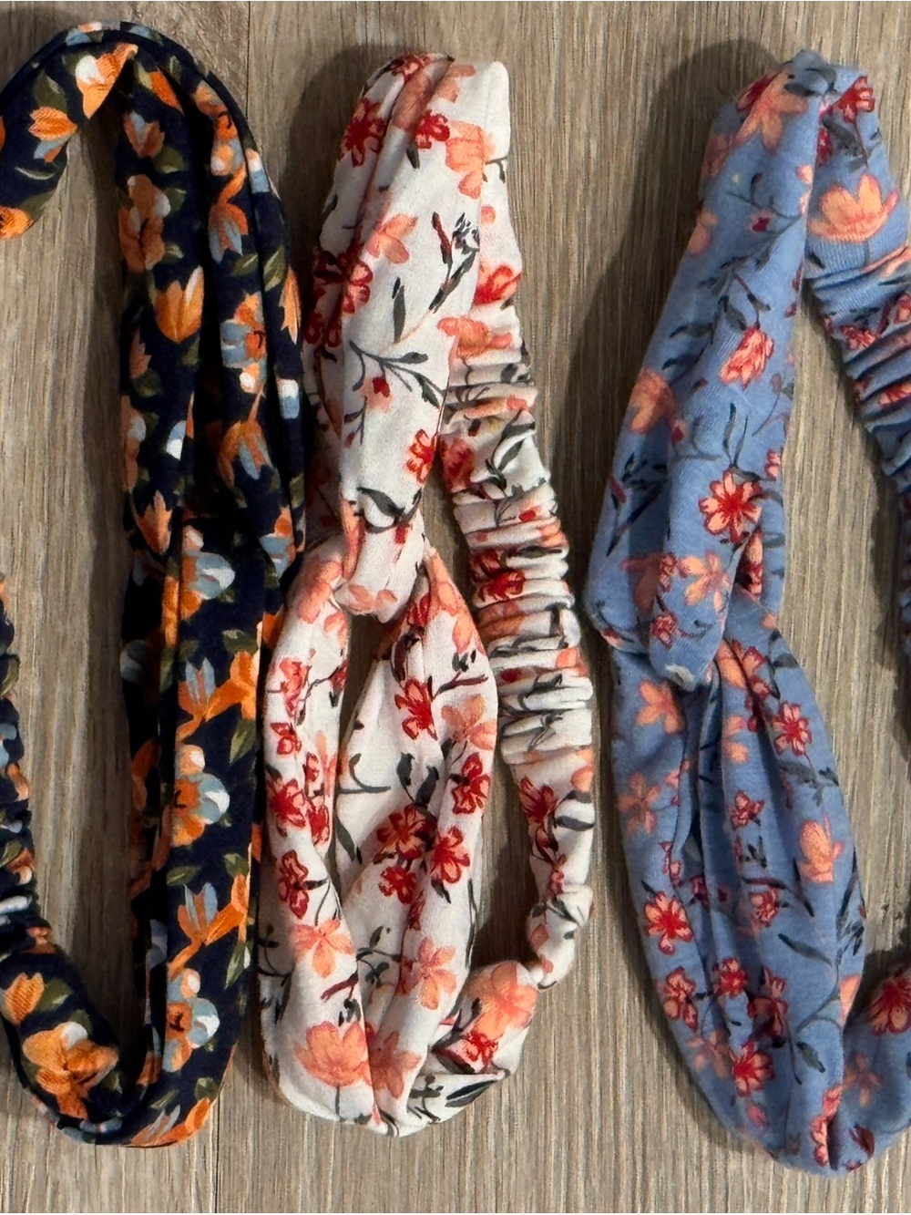 Floral Knot Elastic Headband Set - Navy, White & Blue